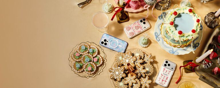 otterbox iphone cases surrounded by holiday desserts